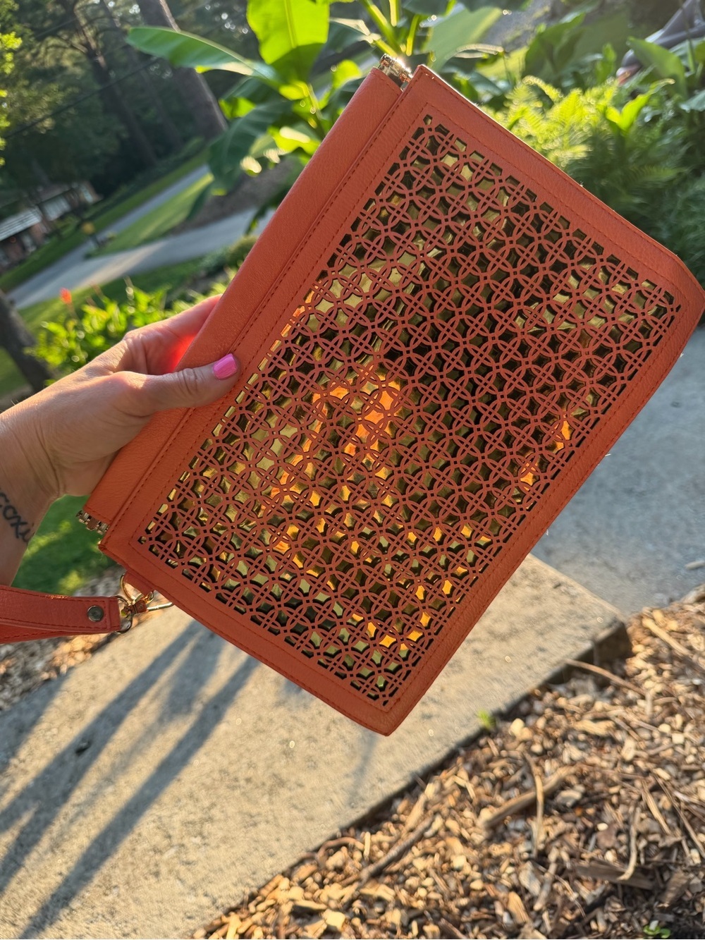 Urban Expressions - Geometric Orange And Metallic Clutch